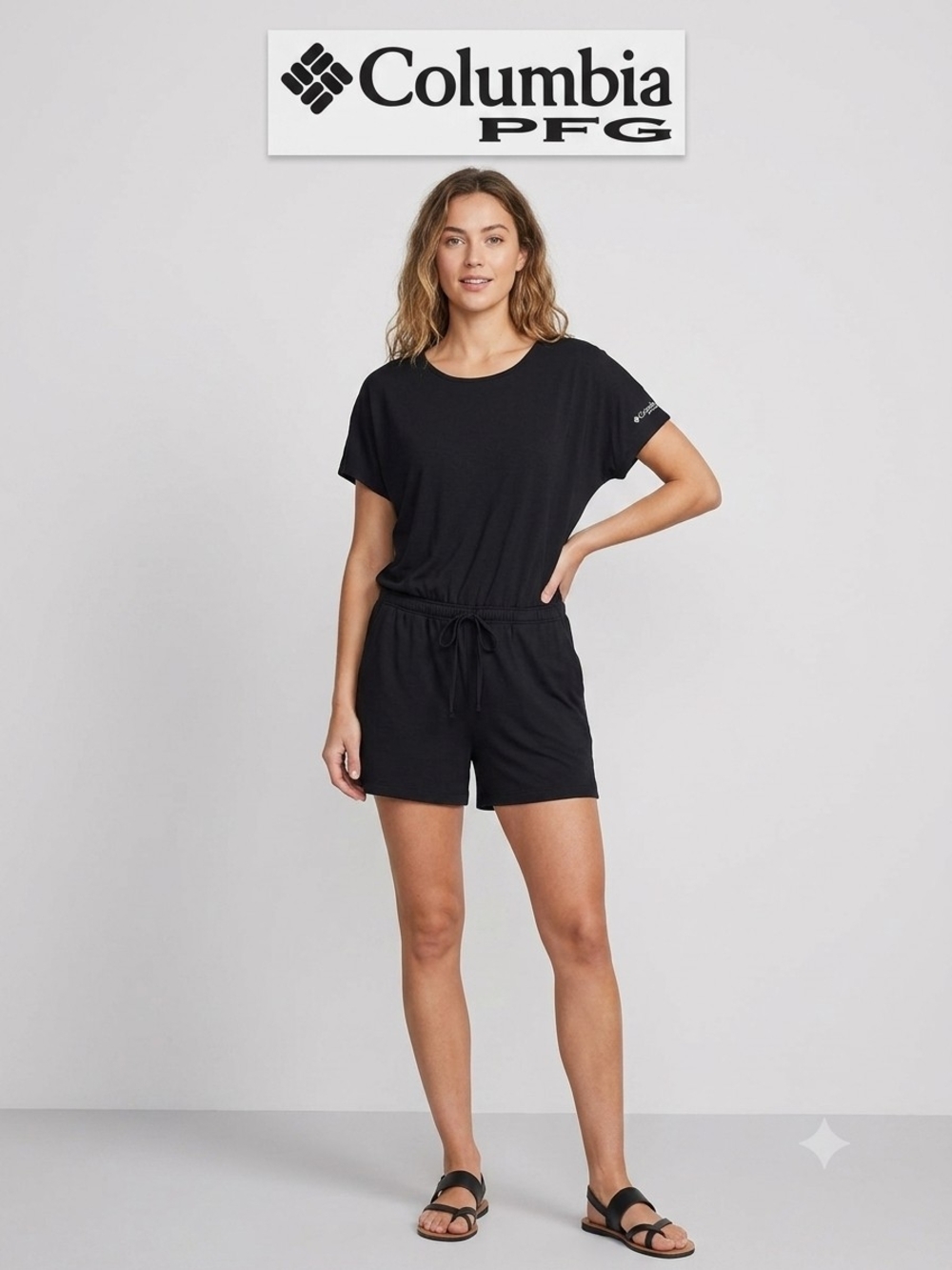 Columbia Women's Black Short Sleeve Romper Ptp 25"